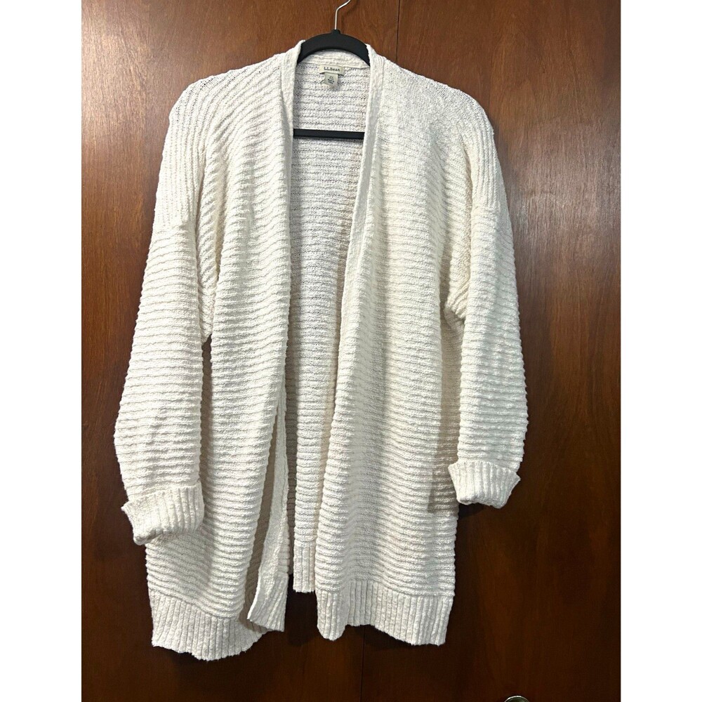 L.L.Bean White 100% Cotton Knit Open Front Chunky Textured Cardigan Women's 2X